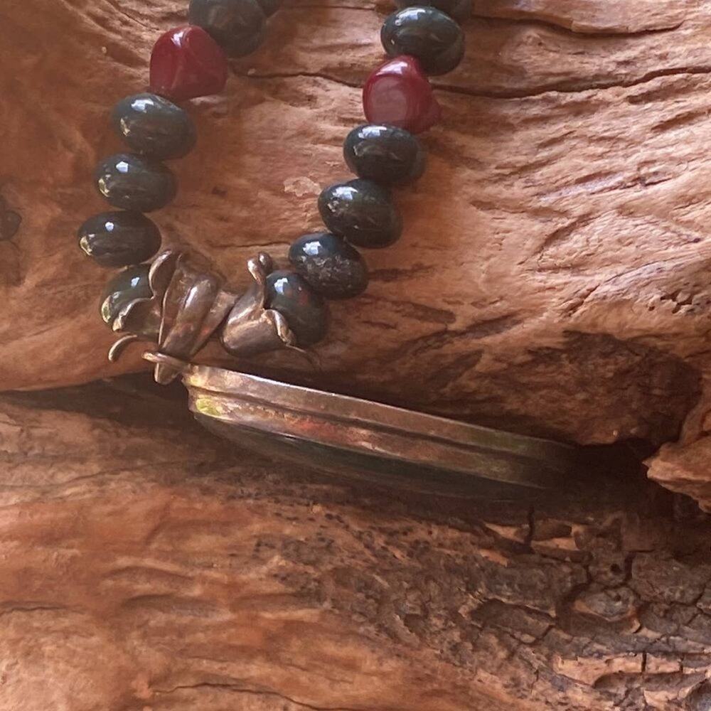 Vintage bloodstone sterling silver beaded pendant necklace - Picture 5 of 10